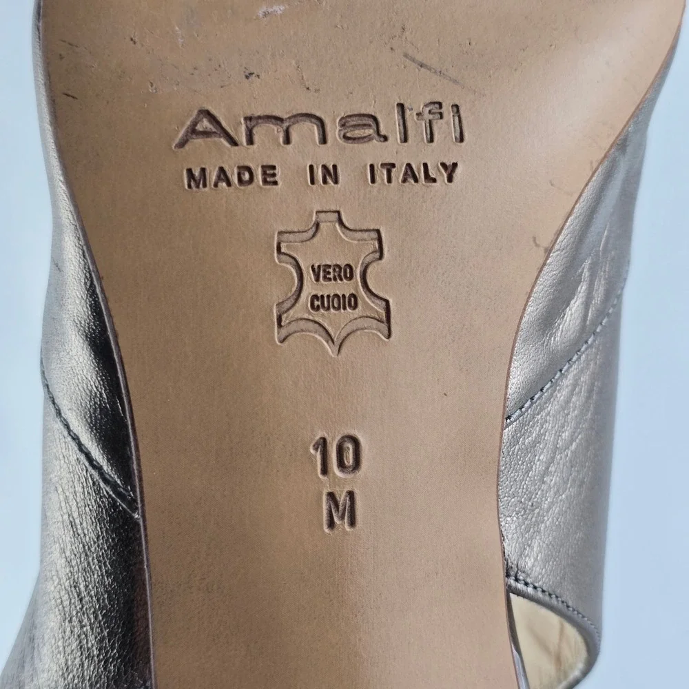 Amalfi Women's Metallic Leather Bow Peep Toe Slingback Kitten Heels Bronze 10 - Picture 13 of 16